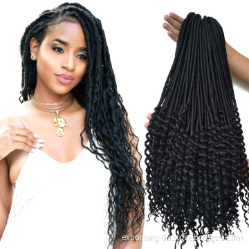 Synthetic Factory Price Wavy Goddess ombre braided hair locs dreadlocks Faux Straight curly Faux Locs Hair Attachment